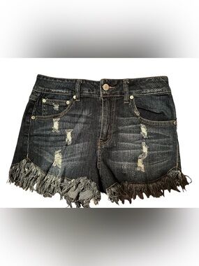 Altar’d State Dark Wash Distressed Denim Shorts with Frayed Hem size 27/5